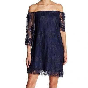 collective concepts navy off shoulder lace dress size m